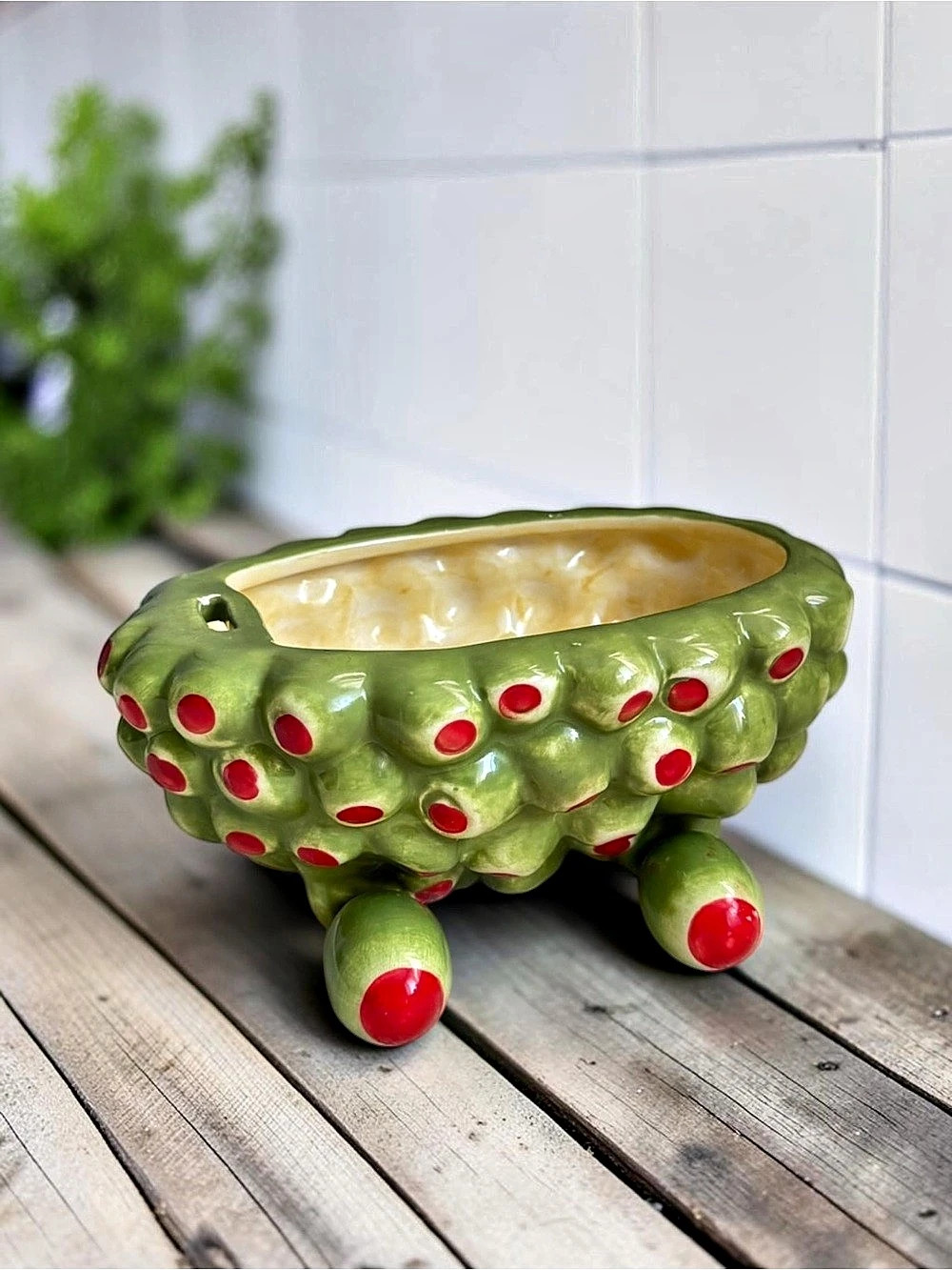 Mud Pie Olive Bowl Green & Red Ceramic Decor